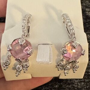 Elegant pink Swarovski crystals and sterling Silver Drop Earrings